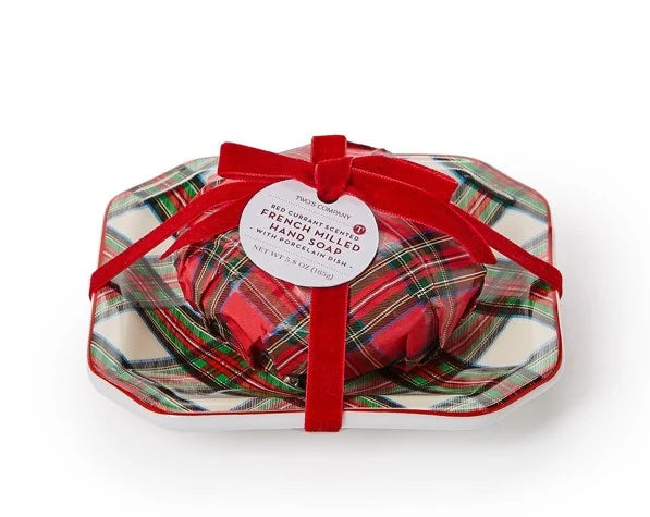 Tartan Red Currant Scented Soap With Porcelain Tray
