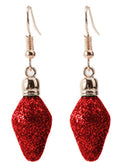 Red Glittered Christmas Bulb Earrings