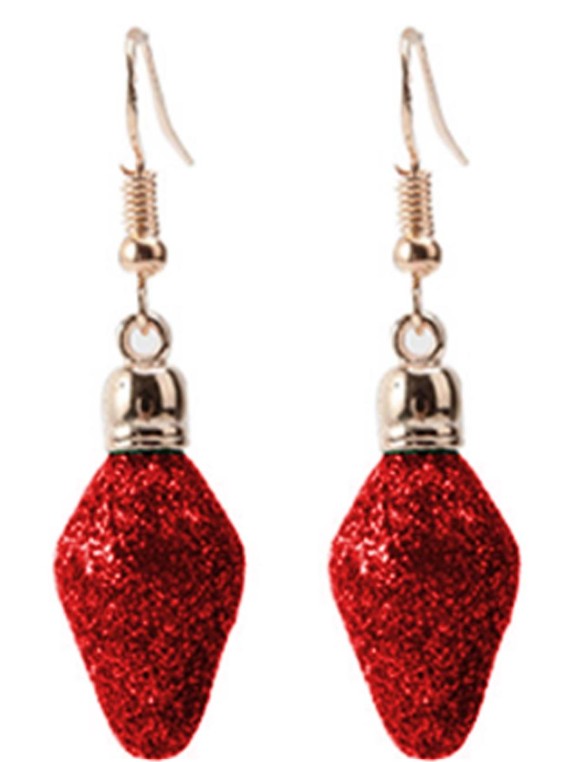 Red Glittered Christmas Bulb Earrings