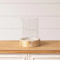 Whitewashed Wood Base With Glass Hurricane