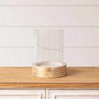 Whitewashed Wood Base With Glass Hurricane