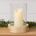 Whitewashed Wood Base With Glass Hurricane