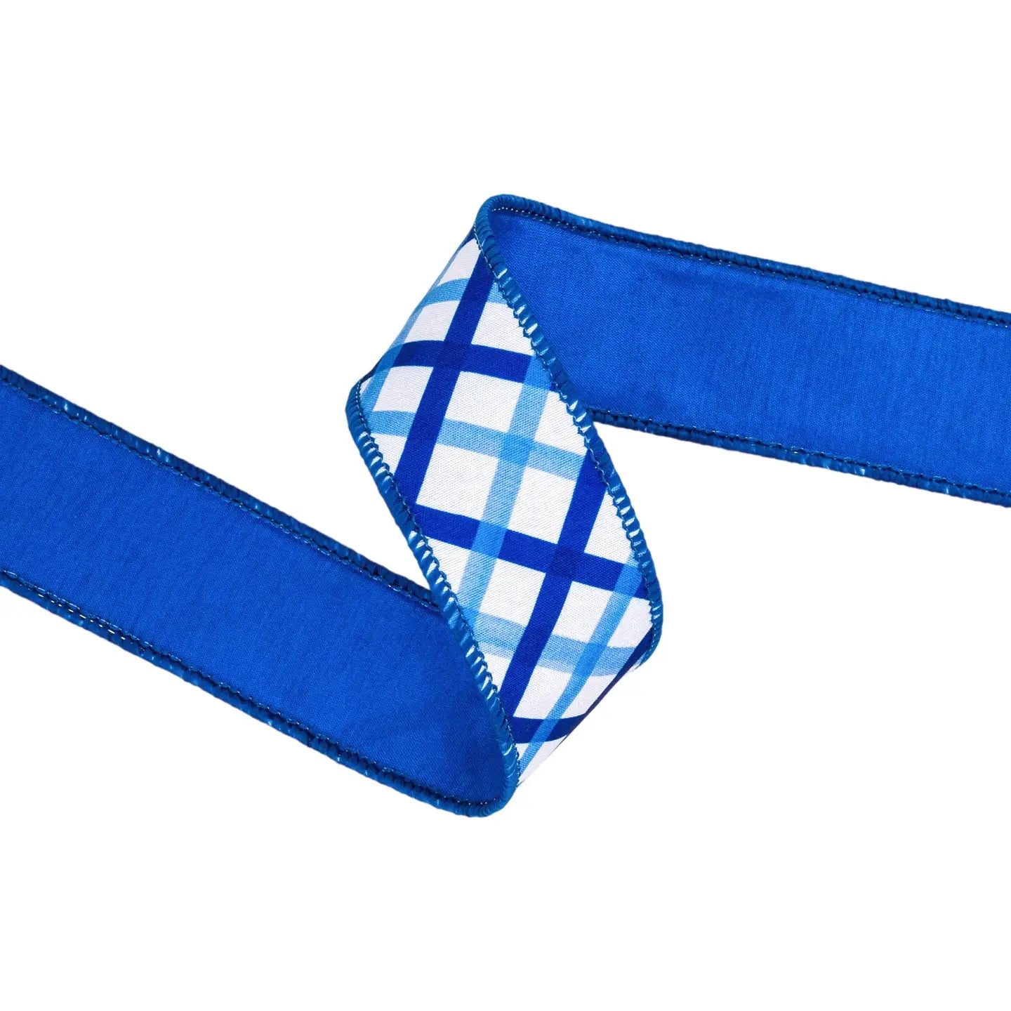 1 1/2" Wired Dupioni Ribbon | Blue and White Decorative Stripe w/ Blue Backing | 10 Yard Roll