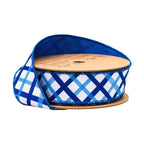 1 1/2" Wired Dupioni Ribbon | Blue and White Decorative Stripe w/ Blue Backing | 10 Yard Roll