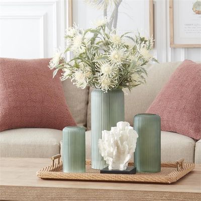 Frosted Green Ribbed Glass Vase