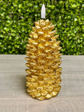 6.75"  Inch Gold Wax Pinecone Flickering Flame Candle W/timer