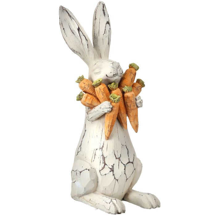 Resin Carved Bunny With Carrots 11 Inch
