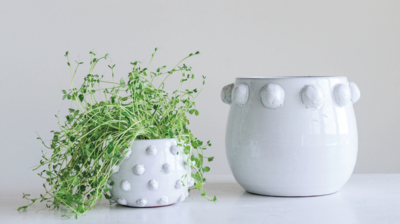 Terracotta Beaded Planter - White