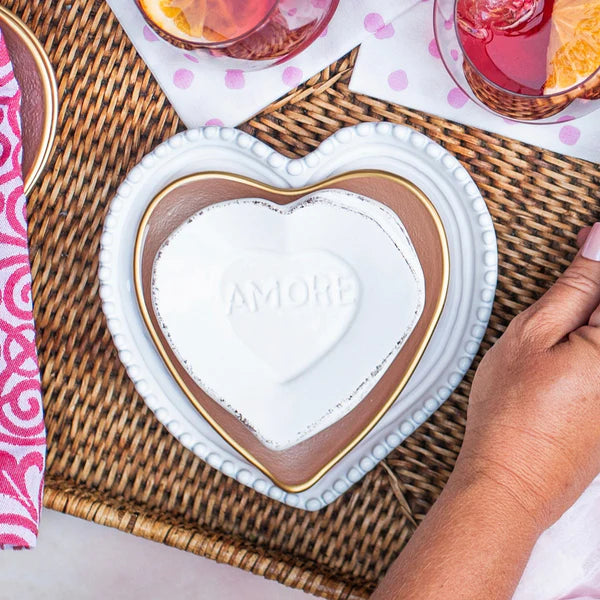 Vietri Baroque Glass Pink Heart Cocktail Plate