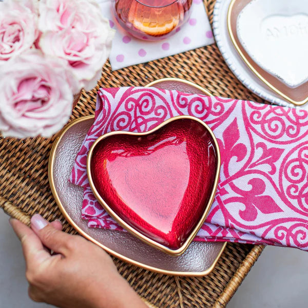 Vietri Baroque Glass Red Heart Cocktail Plate