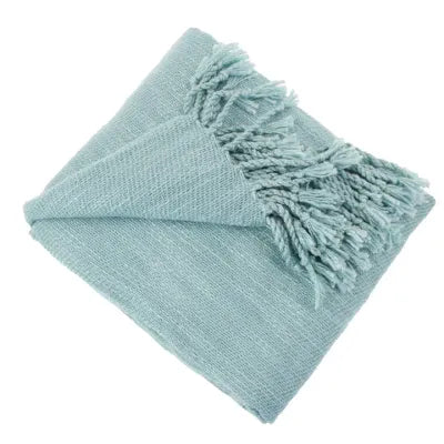 Aqua Woven Fringed Throw