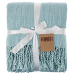 Aqua Woven Fringed Throw