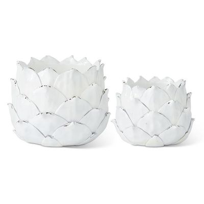 White Artichoke Resin Planter