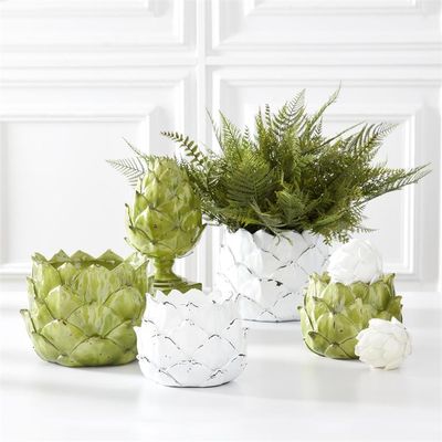 White Artichoke Resin Planter