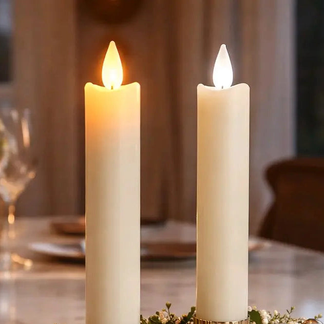 6 Inch Moving Flame Taper Candle Set Cream