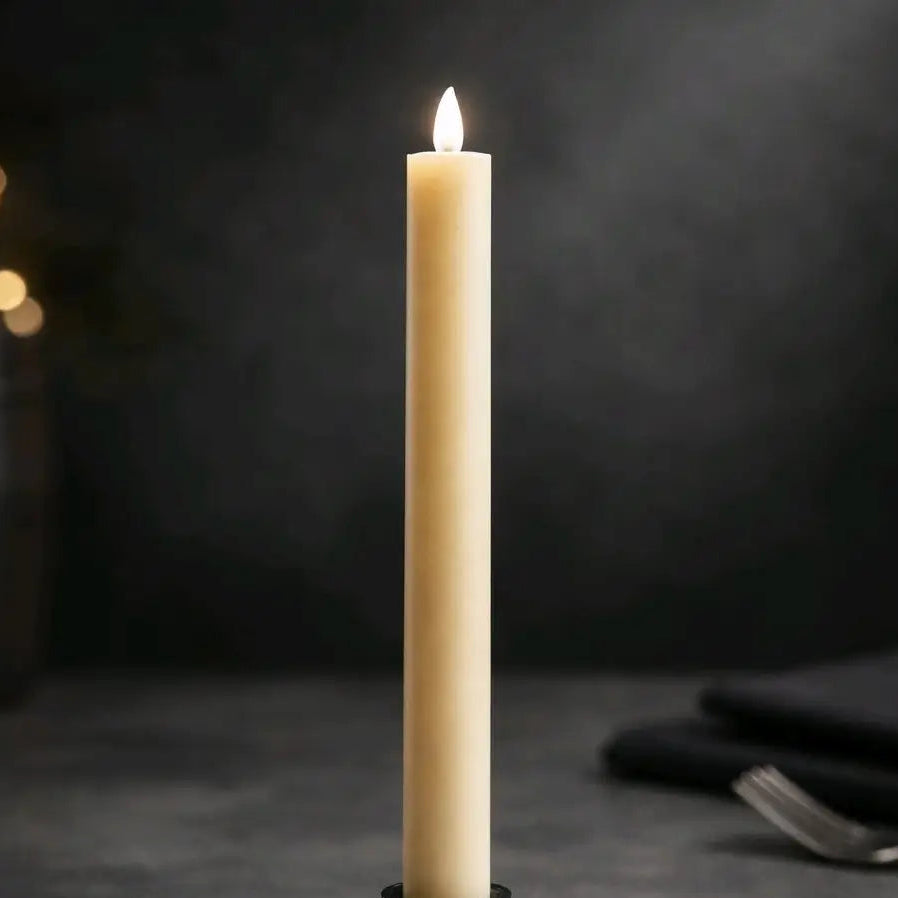10 Inch Moving Flame Taper Candle Set Cream