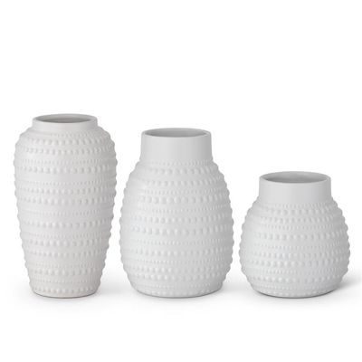 Dot Embossed White Ceramic Vase