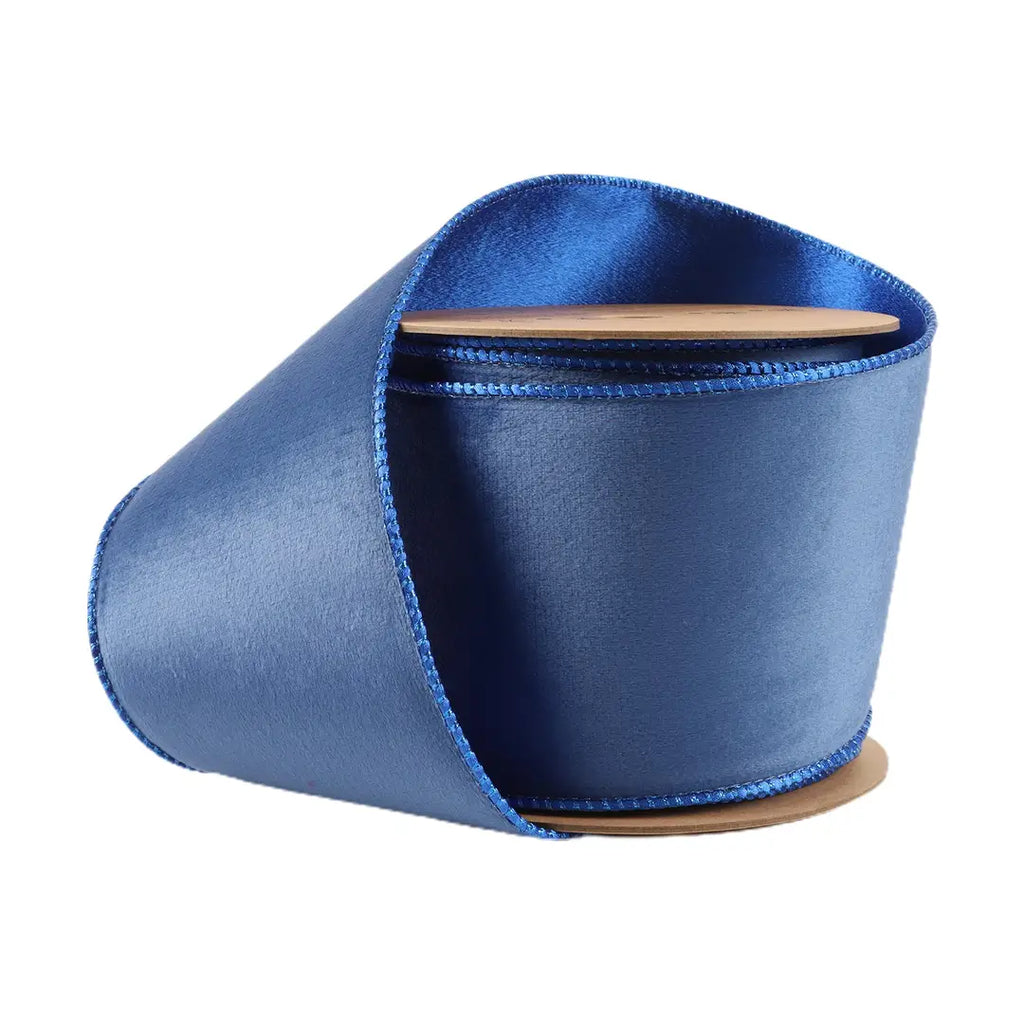 4" Reversible Classic Velvet Wired Ribbon | Electric Blue/Shimmer Blue| 10 Yard Roll