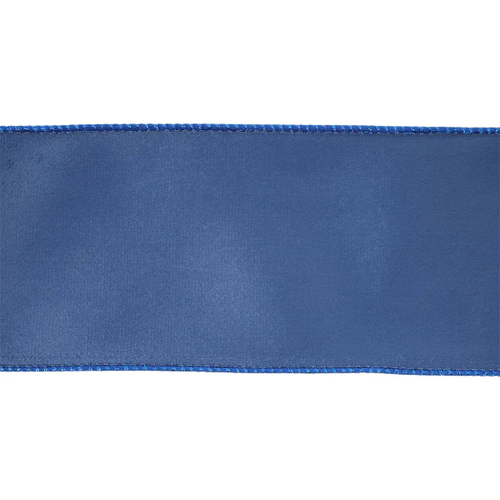 4" Reversible Classic Velvet Wired Ribbon | Electric Blue/Shimmer Blue| 10 Yard Roll