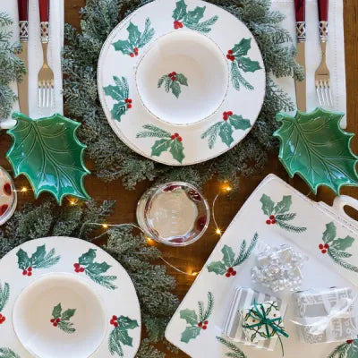 Vietri Lastra evergreen figural holly bowl small