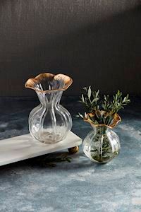 Large Ruffled Gold Glass Vase