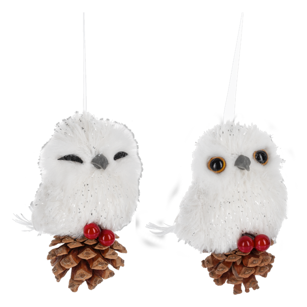 Snowy Owl On Pinecone Ornament