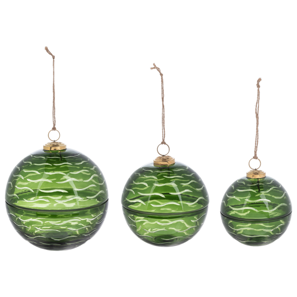 Etched Green Ball Ornament With Lid