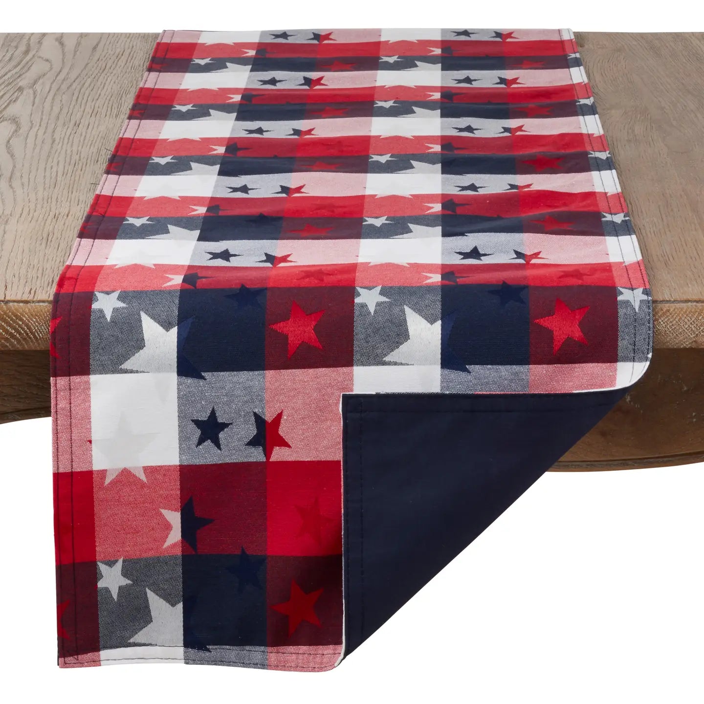 Patriotic Stars And Check Table Runner 16x90 Inches