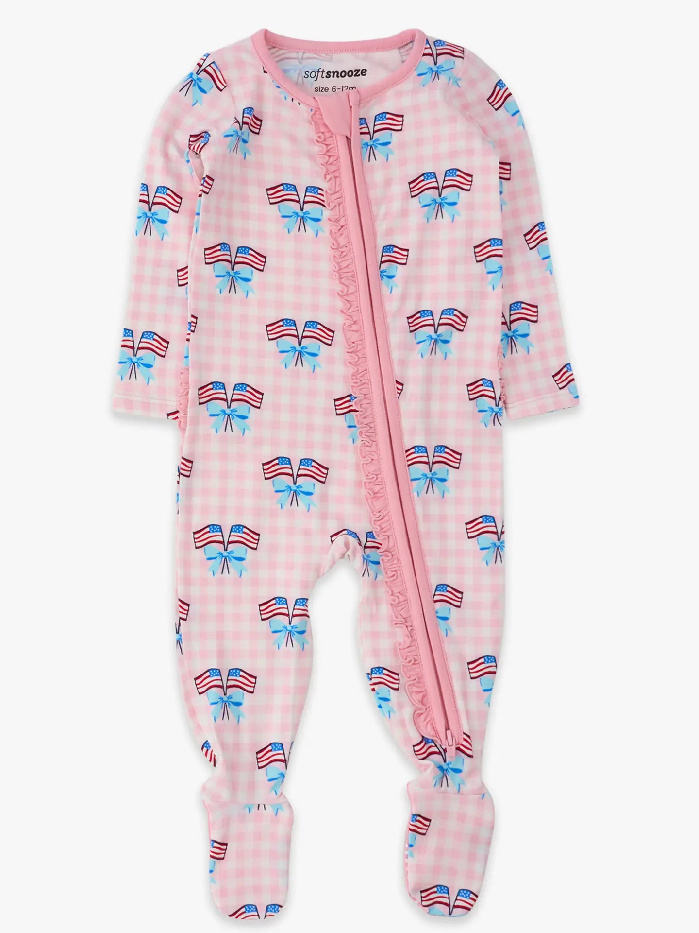 Pink Patriotic Gingham One Puece Footie Pajamas - Modal Blend