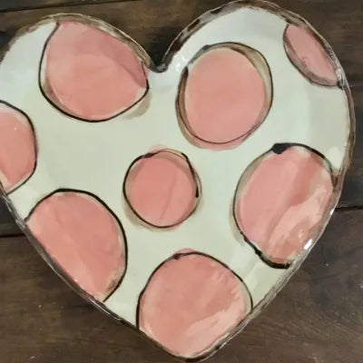 Pink Polka Dots Heart Plate