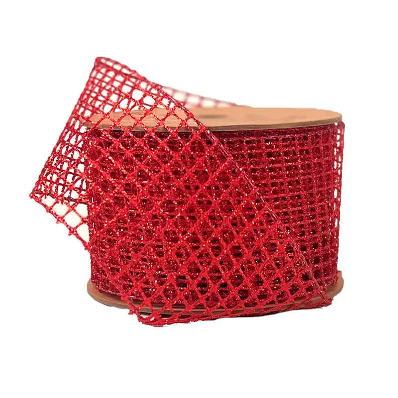 2.5 Inch Red Glitter Netting Ribbon