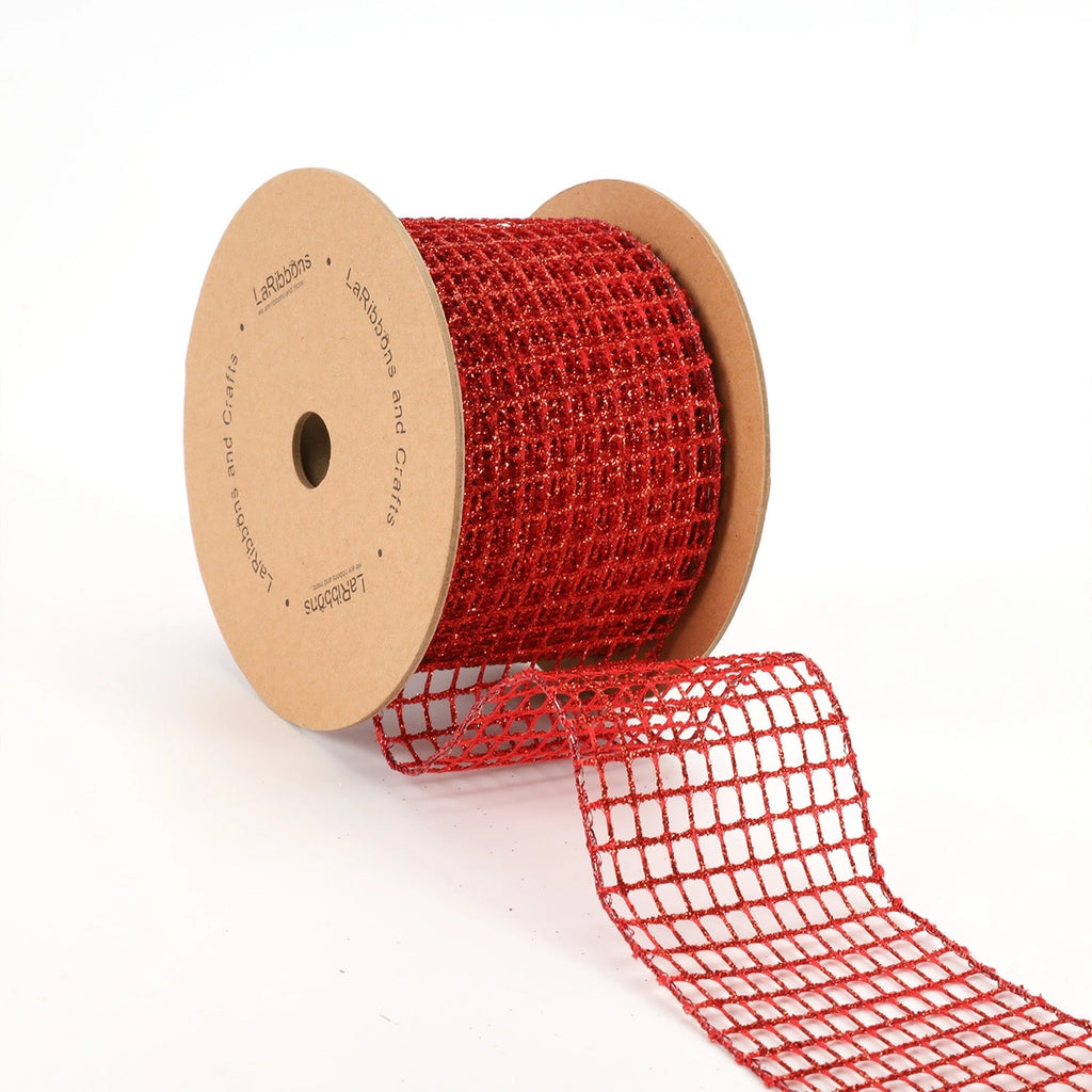 2.5 Inch Red Glitter Netting Ribbon