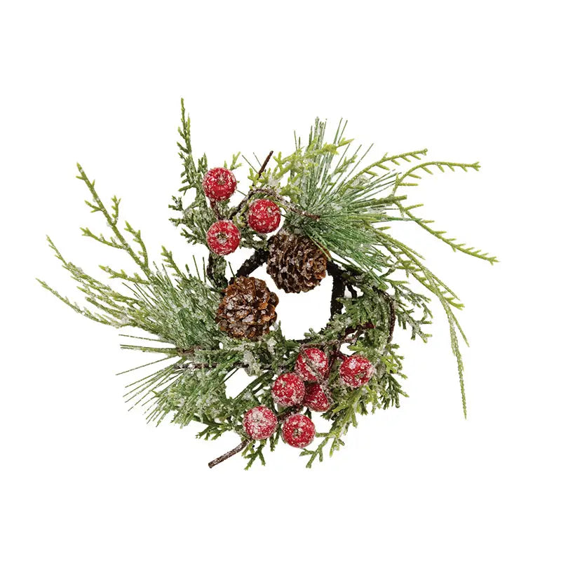 Icy Mixed Pine And Berry 1.5 Inch Taper Candle Ring