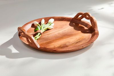 Twisted Handle Wood Tray