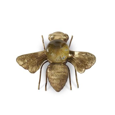 4.75 Inch Gold Metal Wall Mount Bee With Glass Globe