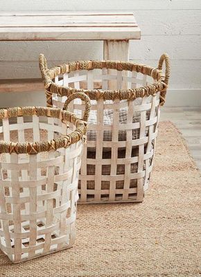 White Rattan Basket Large
